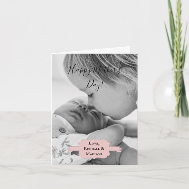 Pink Minimalist Photo Mother's Day Card (Front)