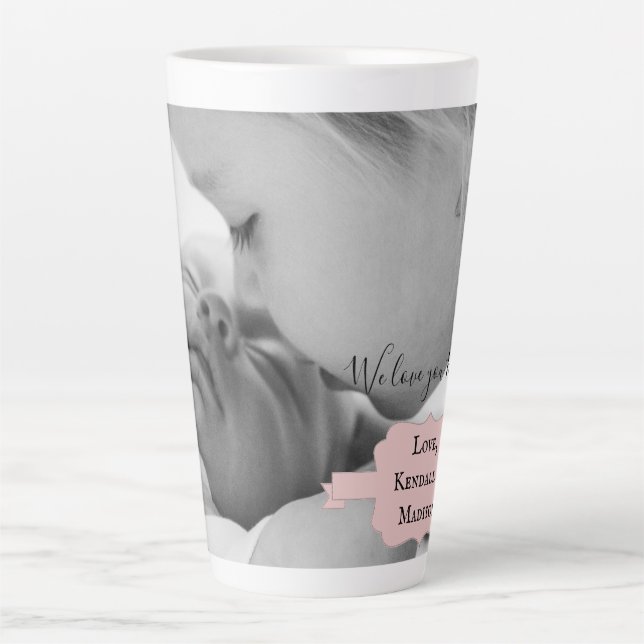 Pink Minimalist Photo Mother's Day Latte Mug (Front)