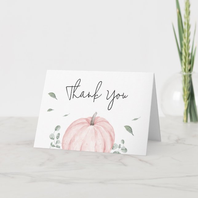 Pink Minimalist Pumpkin Baby Shower Thank You Card (Front)
