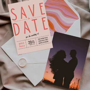 Pink Minimalist Retro Theme Wedding Save The Date