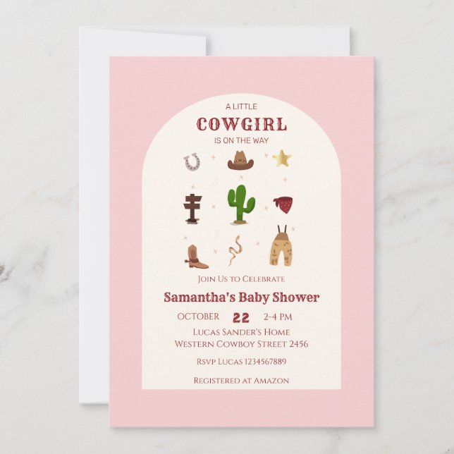  Pink Minimalist Rodeo Cowgirl Photo Baby Shower Invitation (Front)