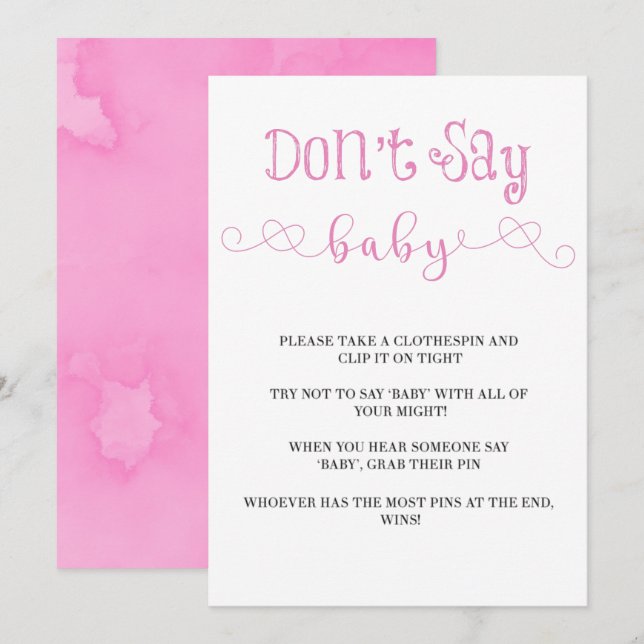 Pink Minimalist Script Don’t Say Baby Invites (Front/Back)