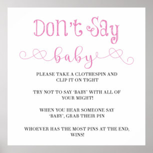 Pink Minimalist Script Don’t Say Baby Shower Poster