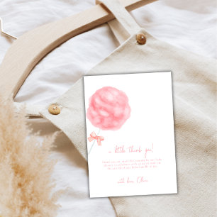 Pink Minimalist Sweet Bow Cotton Candy Baby Shower Thank You Card