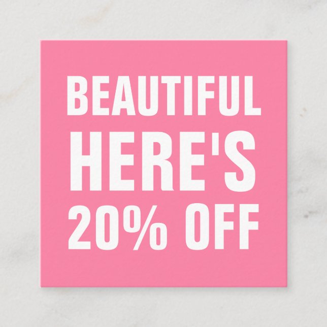 Pink minimalist trendy simple modern discount card (Front)