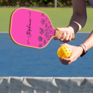 Pink Minimalist Wildflower Name Pretty Floral Pickleball Paddle