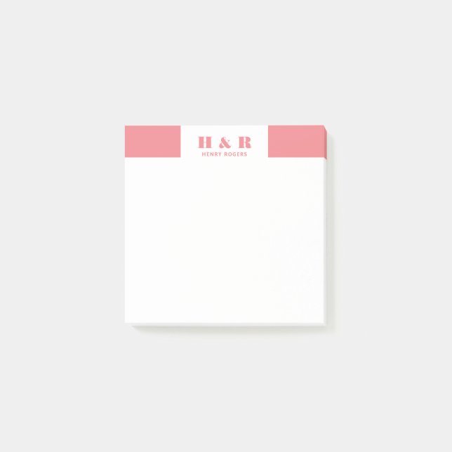 Pink Minimalistic Modern Monogram On White Post-it Notes (Front)