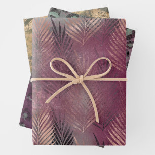 Pink Mint Abstract Tropical Leaves Wrapping Paper Sheet