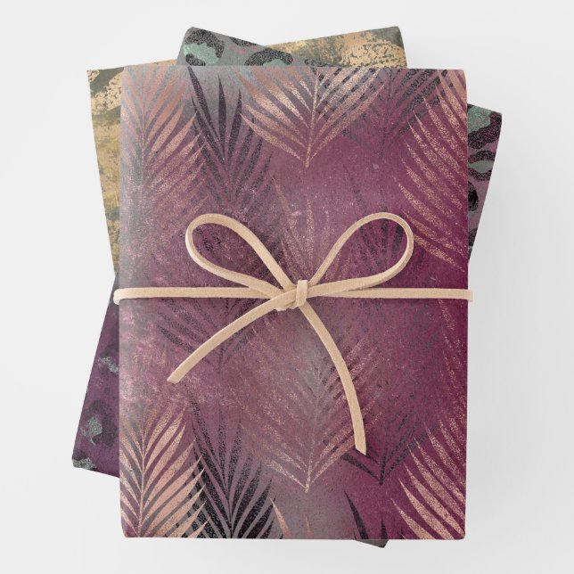 Pink Mint Abstract Tropical Leaves  Wrapping Paper Sheet (In situ)