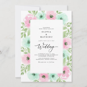 Pink Mint Airy Watercolor Spring Wedding Invitation
