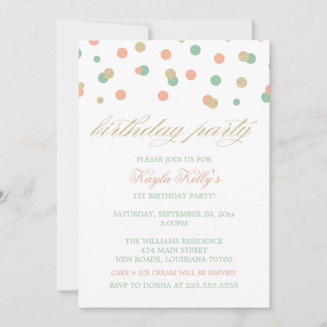 Pink & Mint Birthday Invitations (Front)