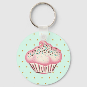 Pink Mint Chocolate Cupcake Keychain