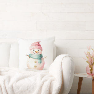 Pink Mint Christmas Snowman Cushion