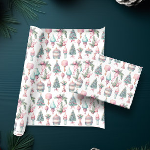 Pink Mint Christmas Tree Ornaments Wrapping Paper