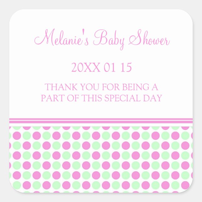 Pink Mint Dots Baby Shower Favour Stickers (Front)