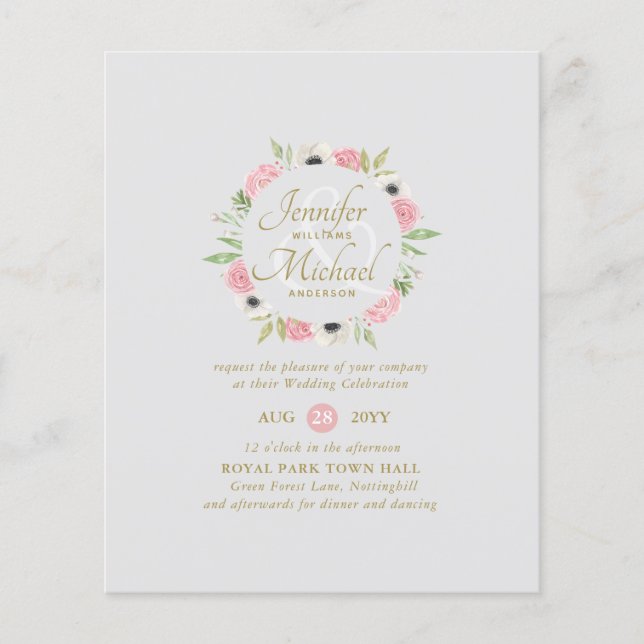 Pink Mint Floral Bridal Shower by Mail or Wedding (Front)