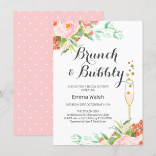 Pink Mint Floral Brunch Bridal Shower Invitation