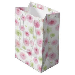 Pink Mint Floral Ranunculus Birthday Medium Gift Bag