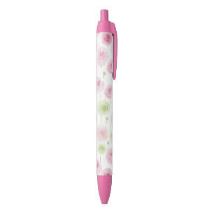 Pink Mint Floral Ranunculus Black Ink Pen