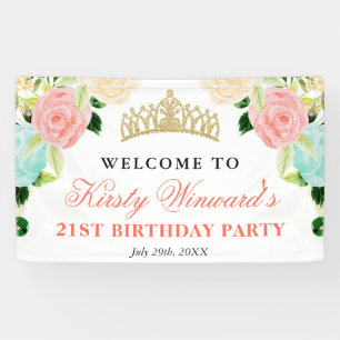 Pink & Mint Flowers Welcome Birthday Party Banner