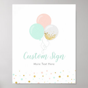 Pink, Mint & Gold Baby Shower Custom Party Sign