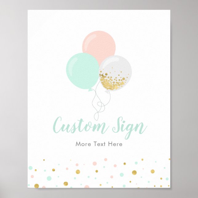 Pink, Mint & Gold Baby Shower Custom Party Sign (Front)