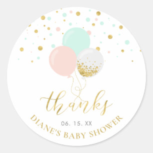 Pink, Mint, & Gold Balloons Baby Shower Favour Classic Round Sticker