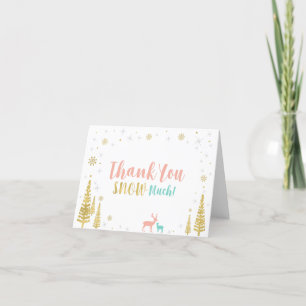 Pink, Mint & Gold Winter Wonderland Thank You Card