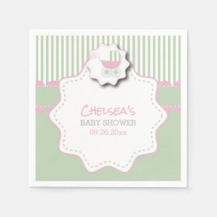 Pink & Mint Green Baby Buggy Shower Napkin
