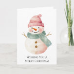 Pink Mint Green Christmas Snowman Card<br><div class="desc">Pink Mint Green Snowman with hat and scarf</div>