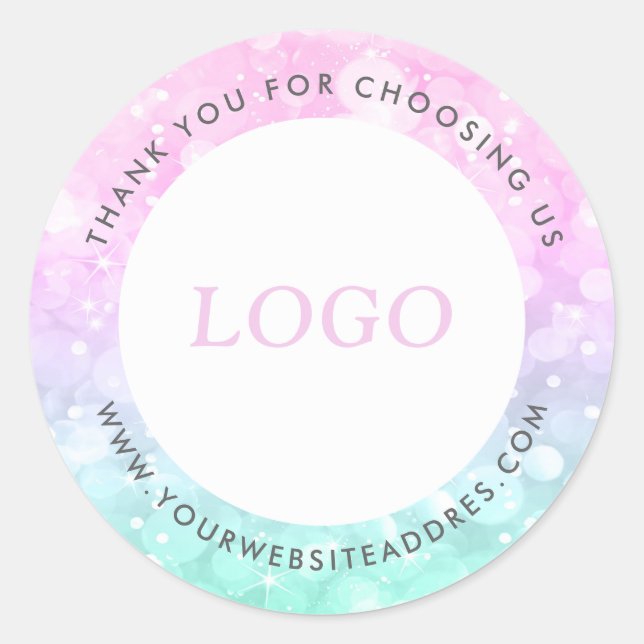 Pink & Mint-green Faux Bokeh Glitter Classic Round Sticker (Front)