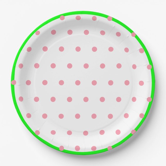 Pink Mint Green Geometric Polka Dots  Paper Plate (Front)