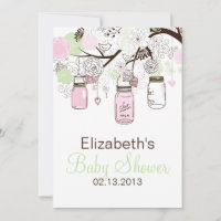 Pink Mint Green Mason Jars Baby Shower Invitation