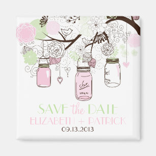 Pink & Mint Green Mason Jars Save the Date Magnet