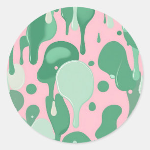 Pink Mint Green Melting Drip Pattern Abstract  Classic Round Sticker