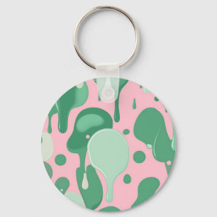 Pink Mint Green Melting Drip Pattern Abstract  Key Ring