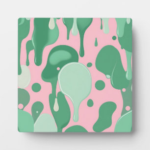 Pink Mint Green Melting Drip Pattern Abstract Plaque