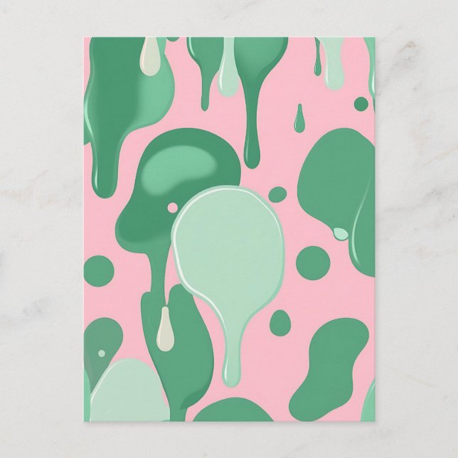 Pink Mint Green Melting Drip Pattern Abstract  Postcard (Front)