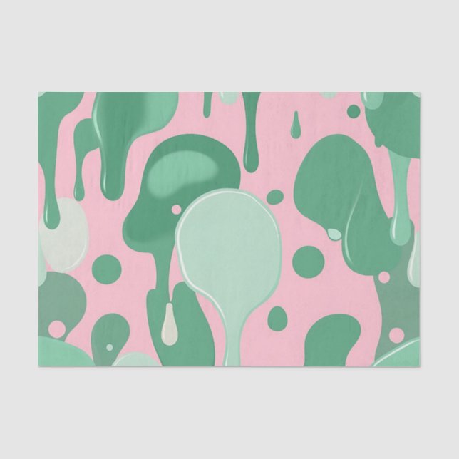 Pink Mint Green Melting Drip Pattern Abstract  Tissue Paper (Front)
