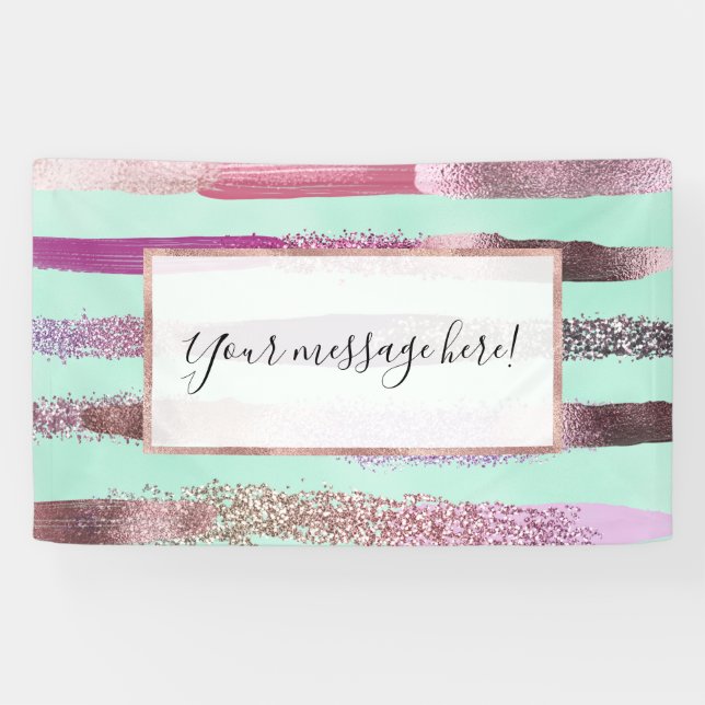 Pink Mint Green Nail Polish Glitter Brushstrokes Banner (Horizontal)