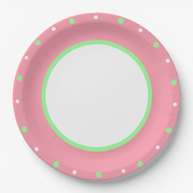 Pink Mint Green Polka Dots  Paper Plate (Front)