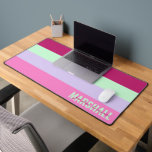 Pink Mint Green Purple Stripes Pattern Name Desk Mat<br><div class="desc">Add a personalised touch to your workspace with the Pink, Mint Green, and Purple Stripes Pattern Name Desk Mat. Featuring a stylish striped design in vibrant hues, this mat provides a smooth surface for your keyboard and mouse while enhancing your desk with a modern look. Customise it with a name...</div>