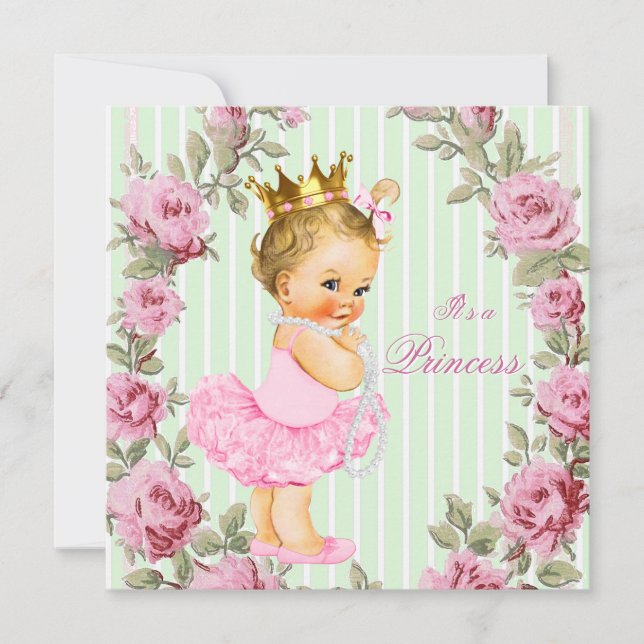 Pink Mint Green Rose Ballerina Baby Shower Invitation (Front)