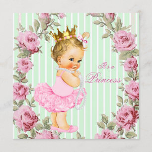 Pink Mint Green Rose Ballerina Baby Shower Invitation