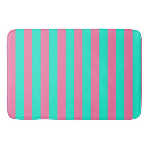 Pink Mint Green Stripes Design  Bath Mat
