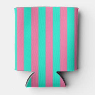 Pink Mint Green Stripes Design Can Cooler