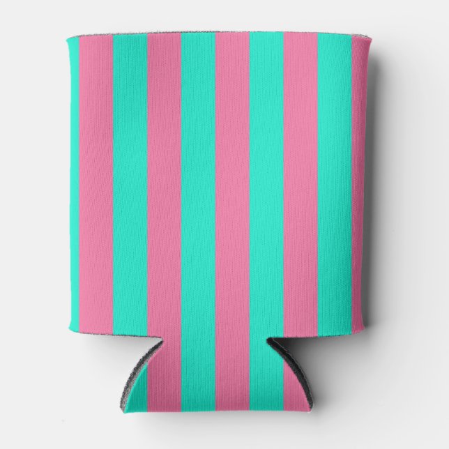 Pink Mint Green Stripes Design  Can Cooler (Front)
