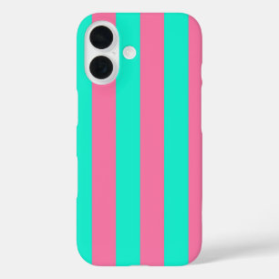 Pink Mint Green Stripes Design iPhone 16 Case