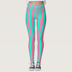 Pink Mint Green Stripes Design  Leggings