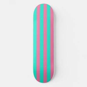 Pink Mint Green Stripes Design Skateboard